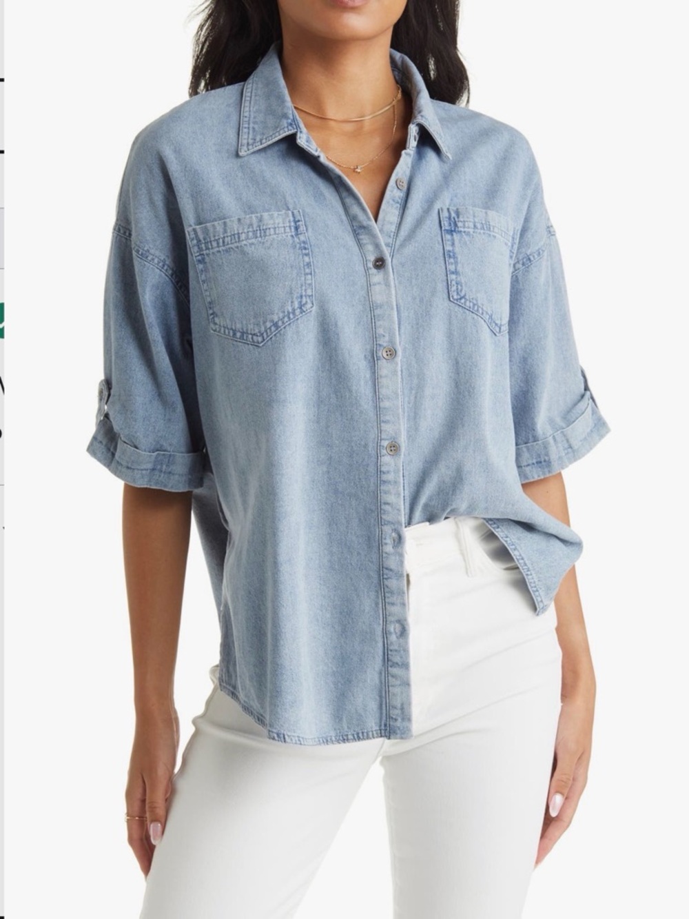 NWOT Vici Collection chambray button down short sleeve top size medium